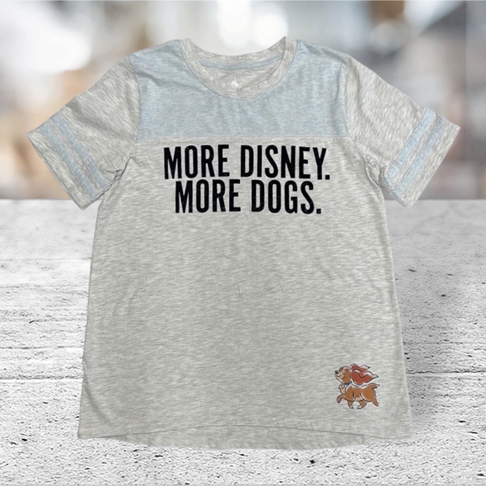 Disney Parks -More Disney More Dogs Women's Gray-Lt Blue Banded Shirt Size Large
